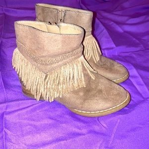 Brown fringe booties